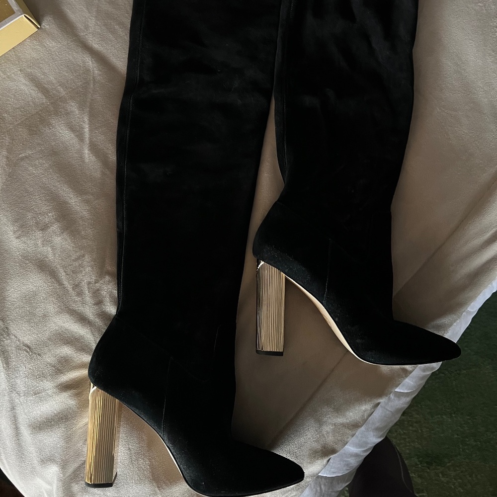 MICHAEL Michael Kors Gold Paloma Black Suede Over-The-Knee Boot